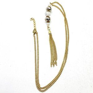 Faceted Bead and Tassel Necklace Gold Tone Classic Career Cosplay LARP